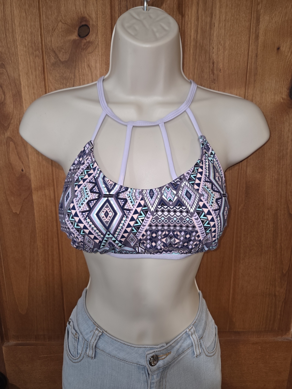 Ambrielle Lavender Tribal Strappy Bikini Top